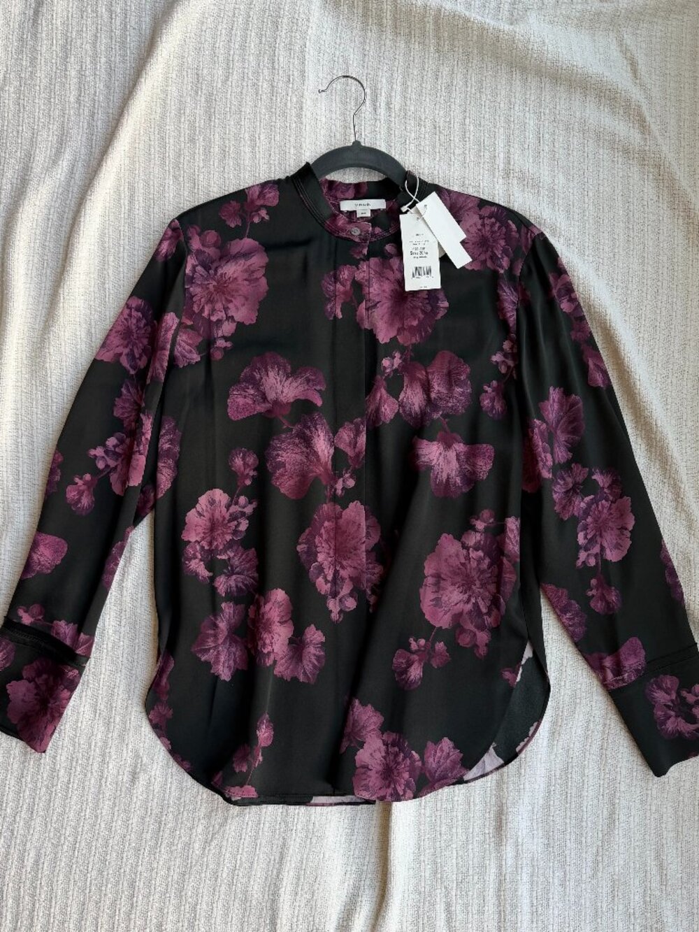 Vince Black Floral Silk Mandarin Collar Blouse - NWT M